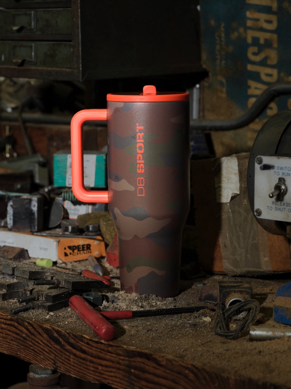 DB Sport Camo Travel Tumbler with Orange Handle